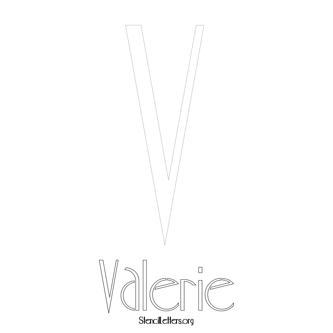 Valerie printable name initial stencil in Art Deco Lettering