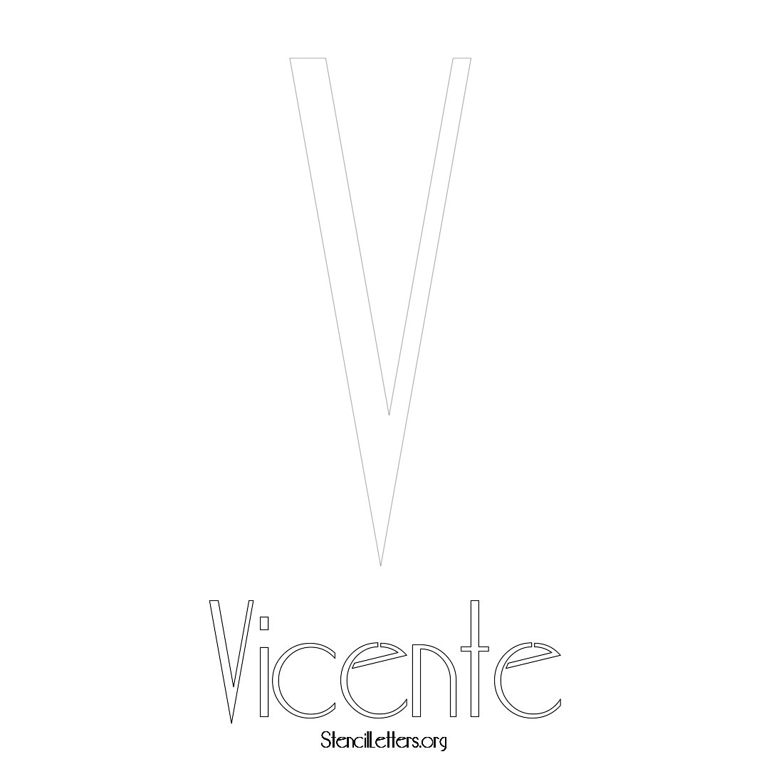 Vicente printable name initial stencil in Art Deco Lettering