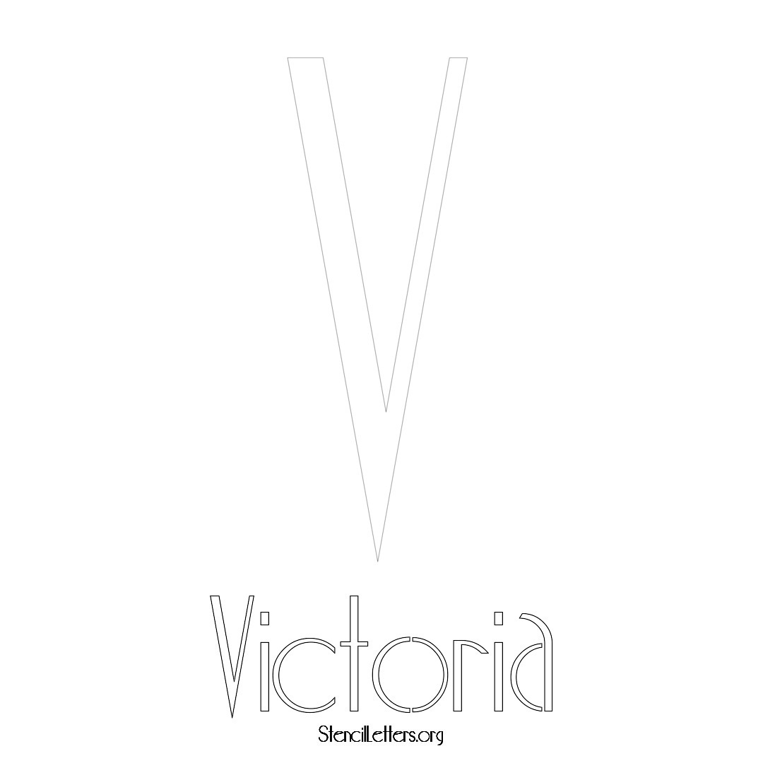Victoria printable name initial stencil in Art Deco Lettering