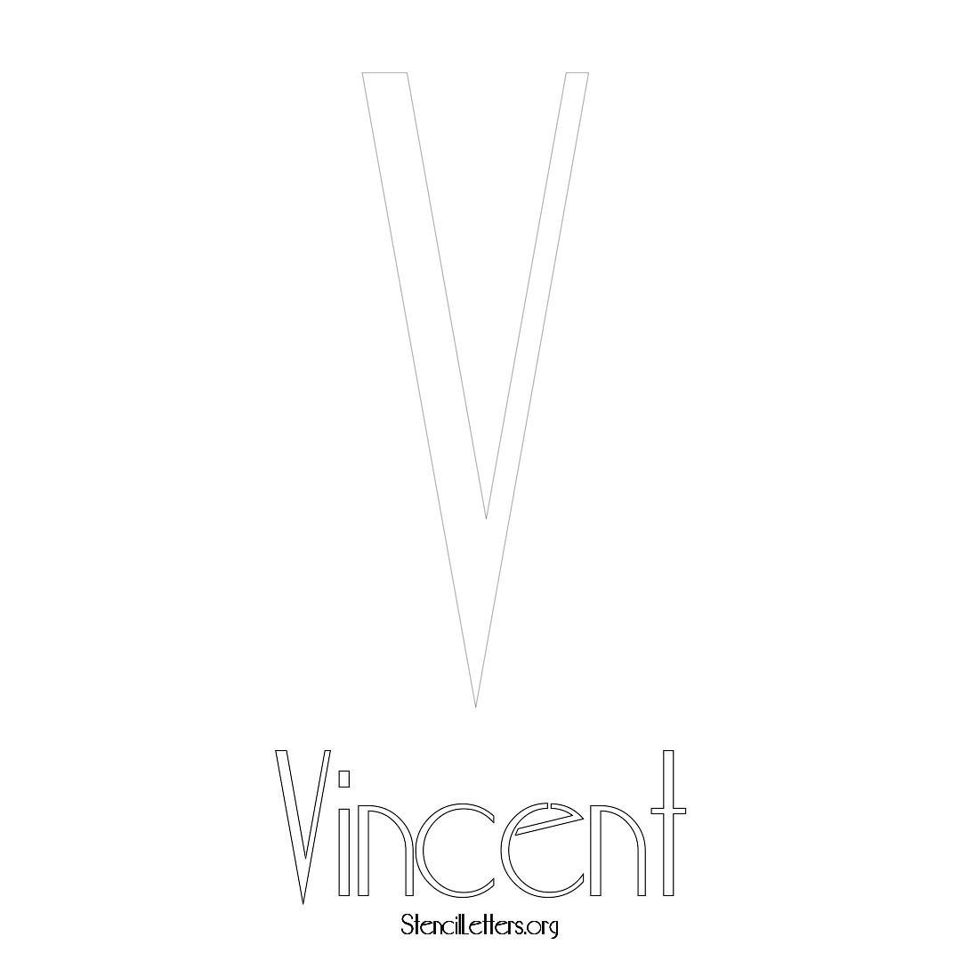 Vincent printable name initial stencil in Art Deco Lettering