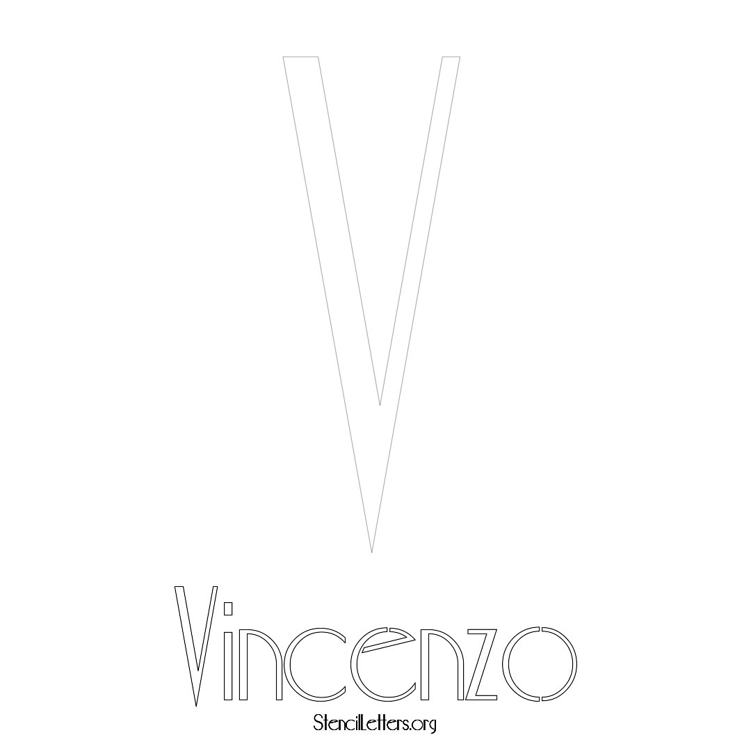 Vincenzo printable name initial stencil in Art Deco Lettering