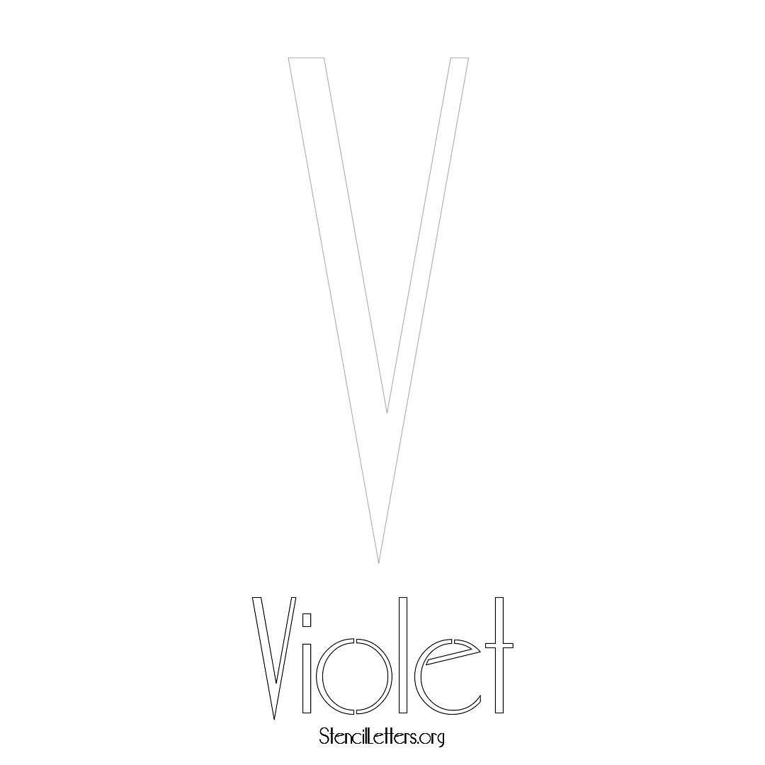 Violet printable name initial stencil in Art Deco Lettering