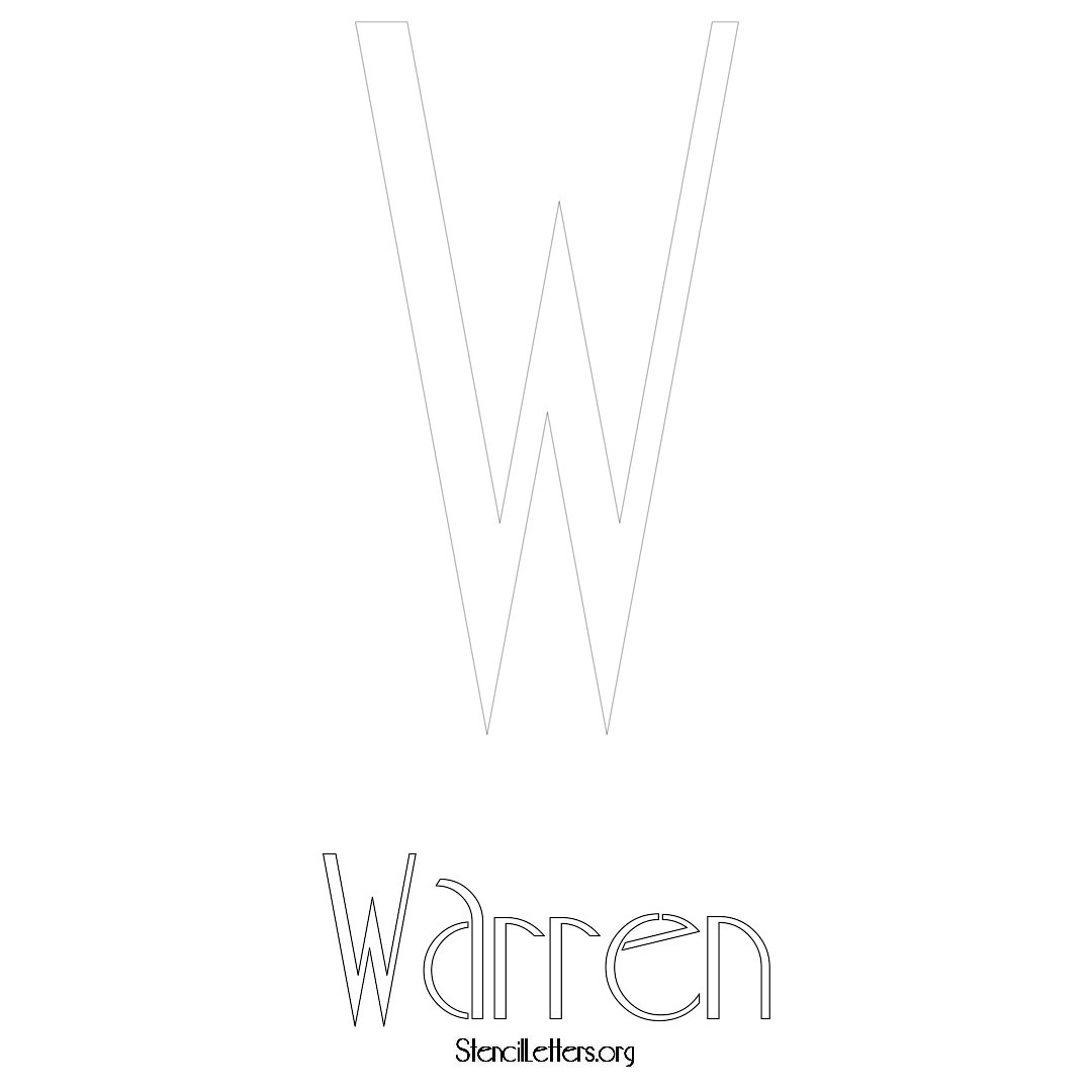 Warren printable name initial stencil in Art Deco Lettering