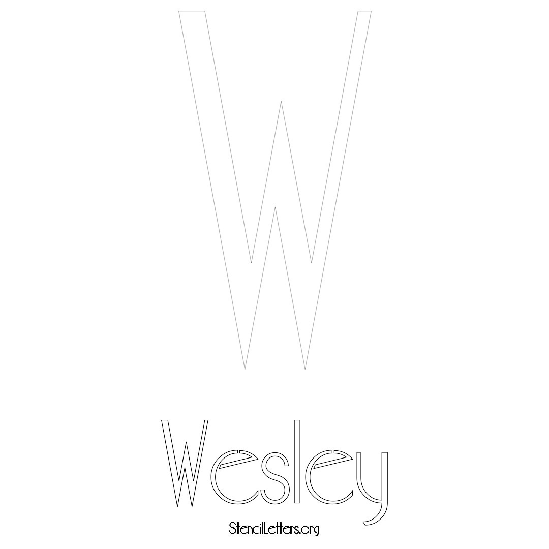 Wesley printable name initial stencil in Art Deco Lettering