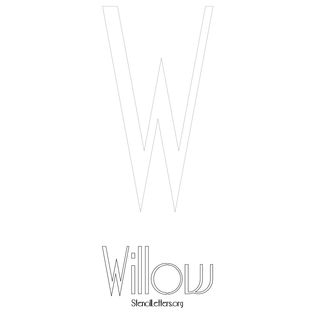 Willow printable name initial stencil in Art Deco Lettering