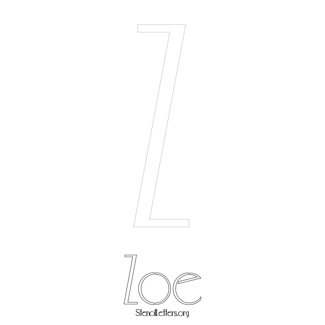 Zoe printable name initial stencil in Art Deco Lettering