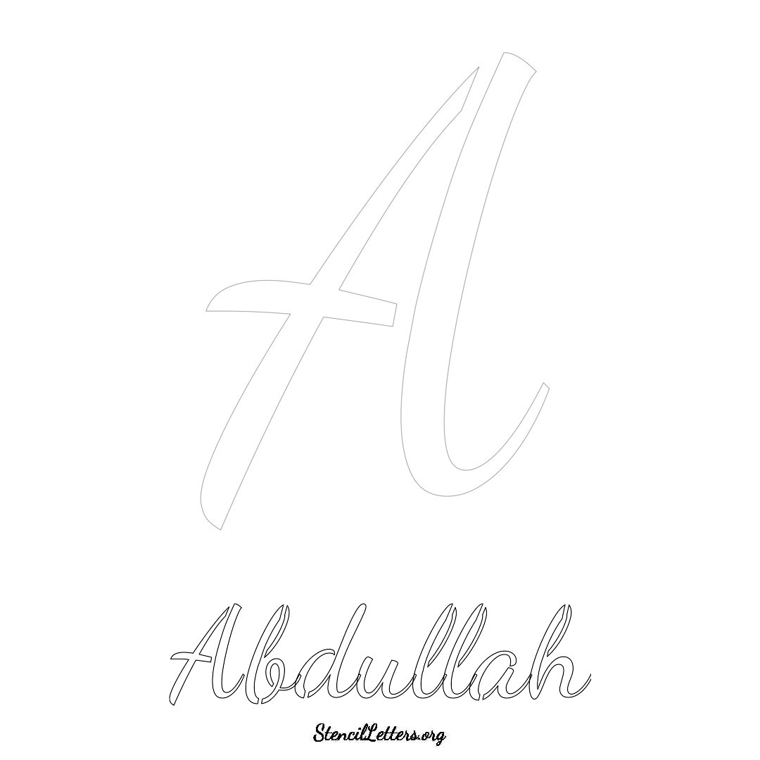 Abdullah printable name initial stencil in Cursive Script Lettering