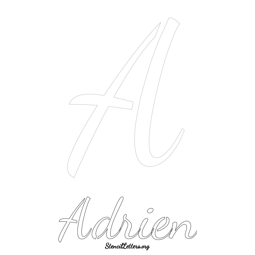 Adrien printable name initial stencil in Cursive Script Lettering