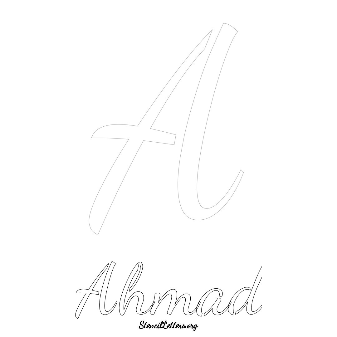 Ahmad printable name initial stencil in Cursive Script Lettering