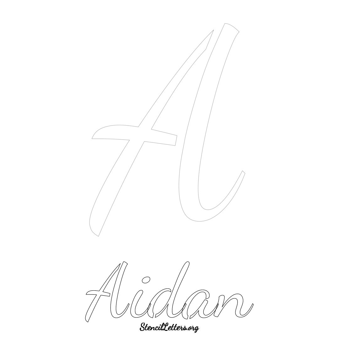 Aidan printable name initial stencil in Cursive Script Lettering