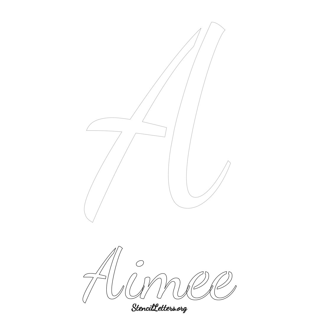 Aimee printable name initial stencil in Cursive Script Lettering