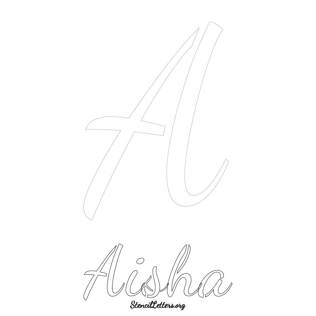 Aisha printable name initial stencil in Cursive Script Lettering