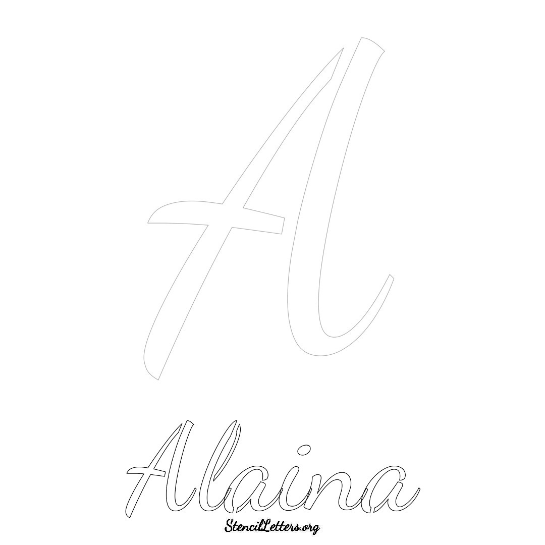 Alaina printable name initial stencil in Cursive Script Lettering