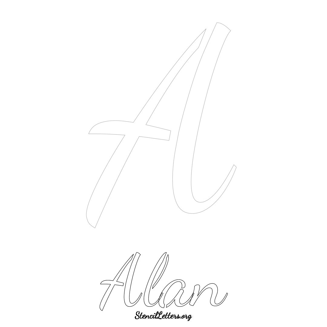 Alan printable name initial stencil in Cursive Script Lettering