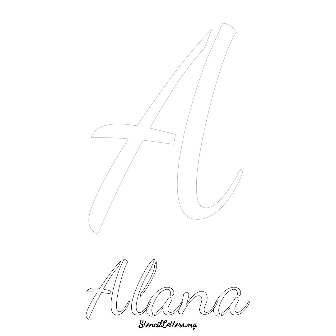 Alana printable name initial stencil in Cursive Script Lettering