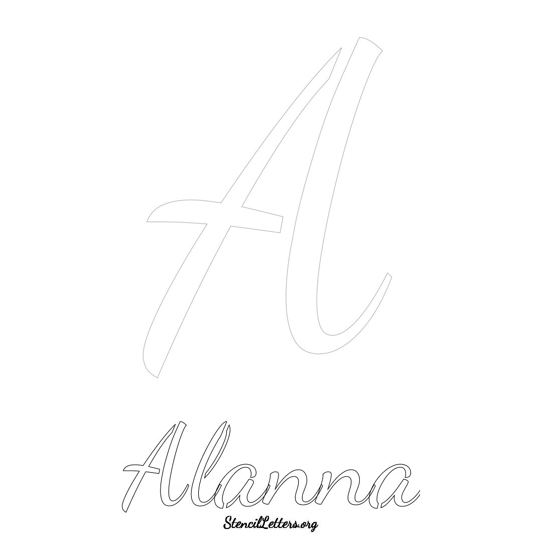 Alanna printable name initial stencil in Cursive Script Lettering