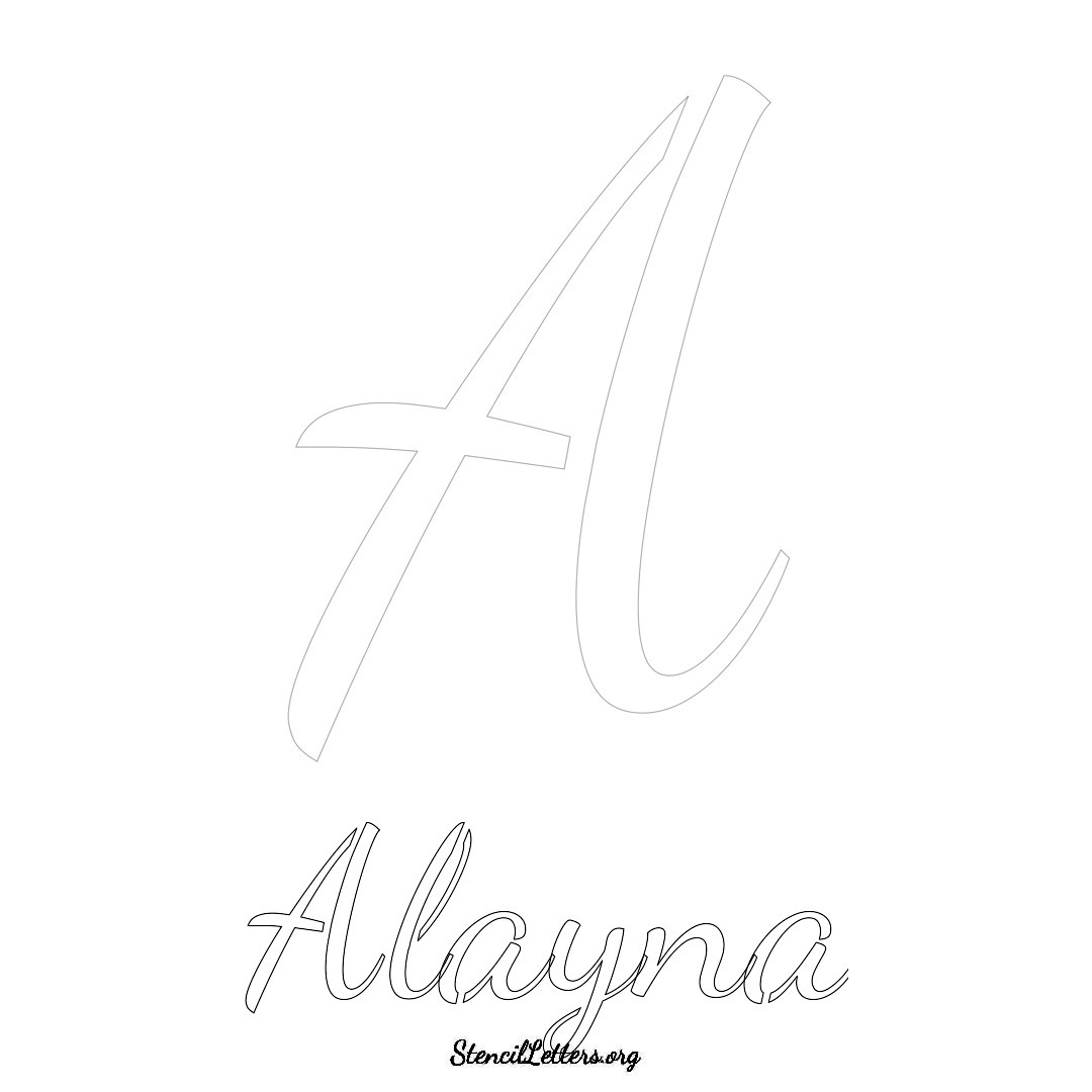 Alayna printable name initial stencil in Cursive Script Lettering