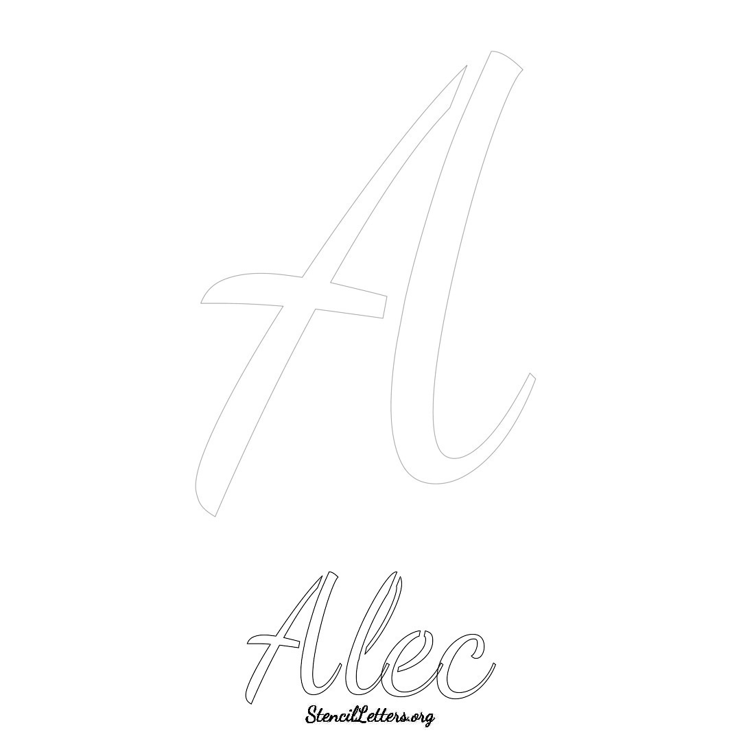 Alec printable name initial stencil in Cursive Script Lettering