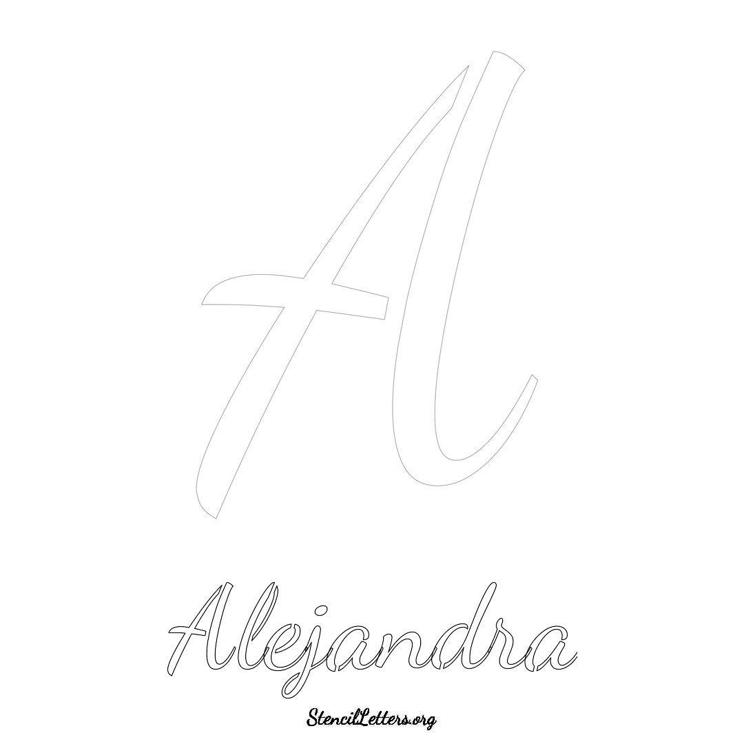Alejandra printable name initial stencil in Cursive Script Lettering