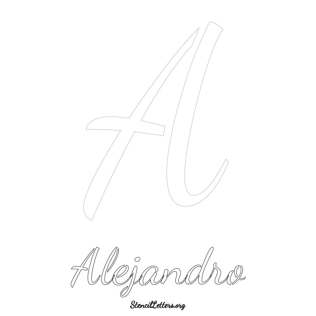 Alejandro printable name initial stencil in Cursive Script Lettering