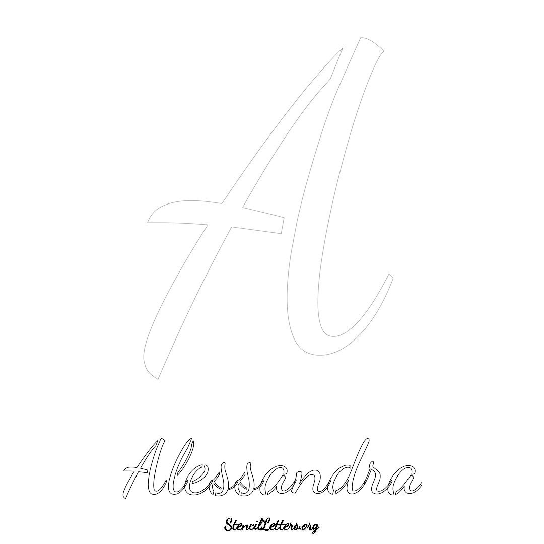 Alessandra printable name initial stencil in Cursive Script Lettering