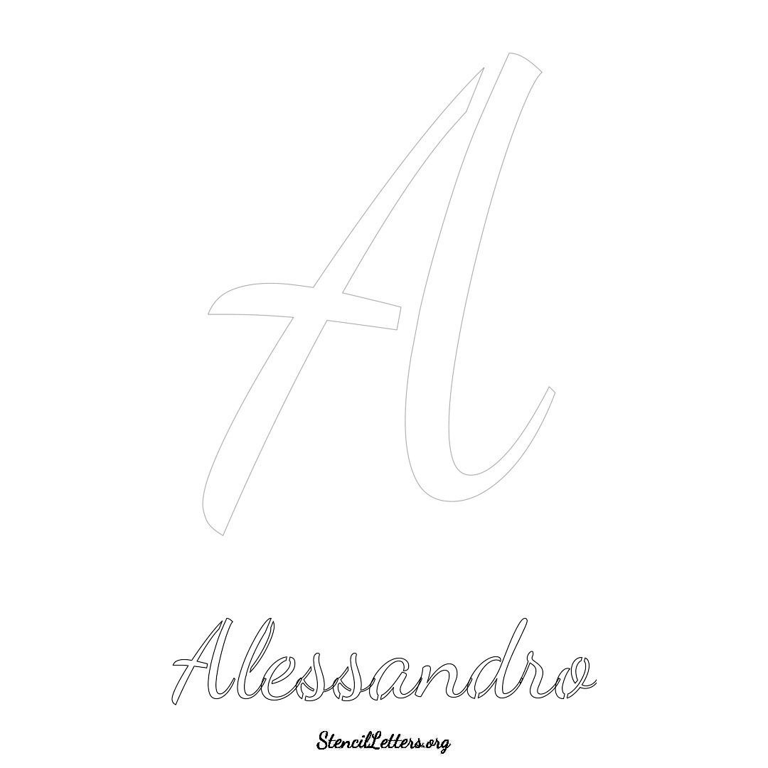 Alessandro printable name initial stencil in Cursive Script Lettering