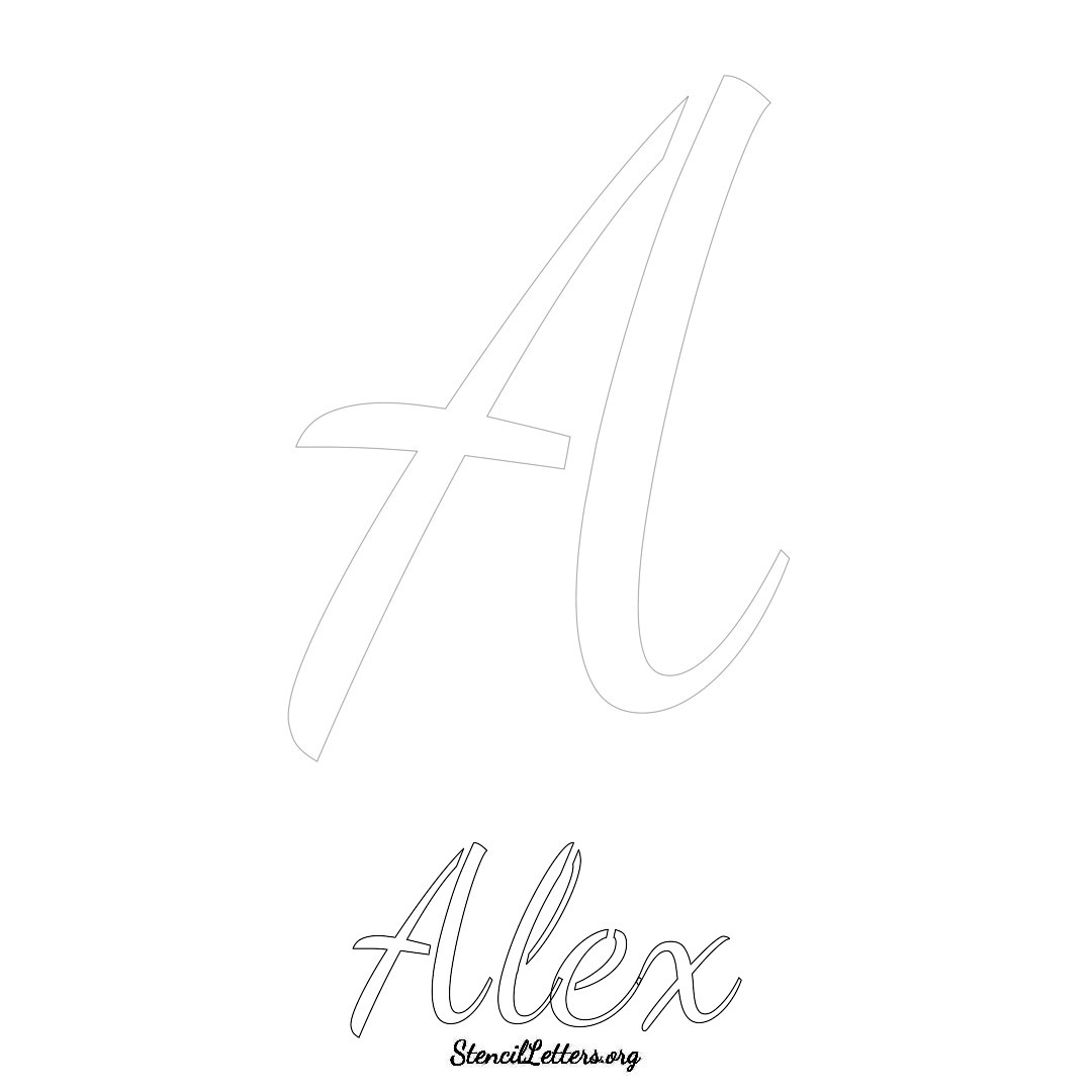 Alex printable name initial stencil in Cursive Script Lettering