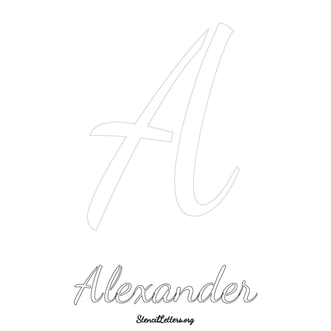 Alexander printable name initial stencil in Cursive Script Lettering