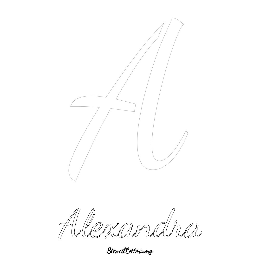 Alexandra printable name initial stencil in Cursive Script Lettering
