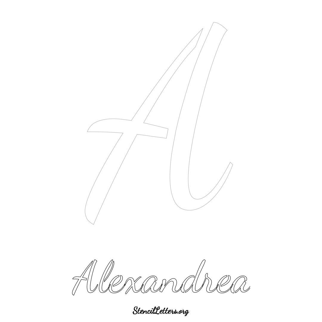 Alexandrea printable name initial stencil in Cursive Script Lettering