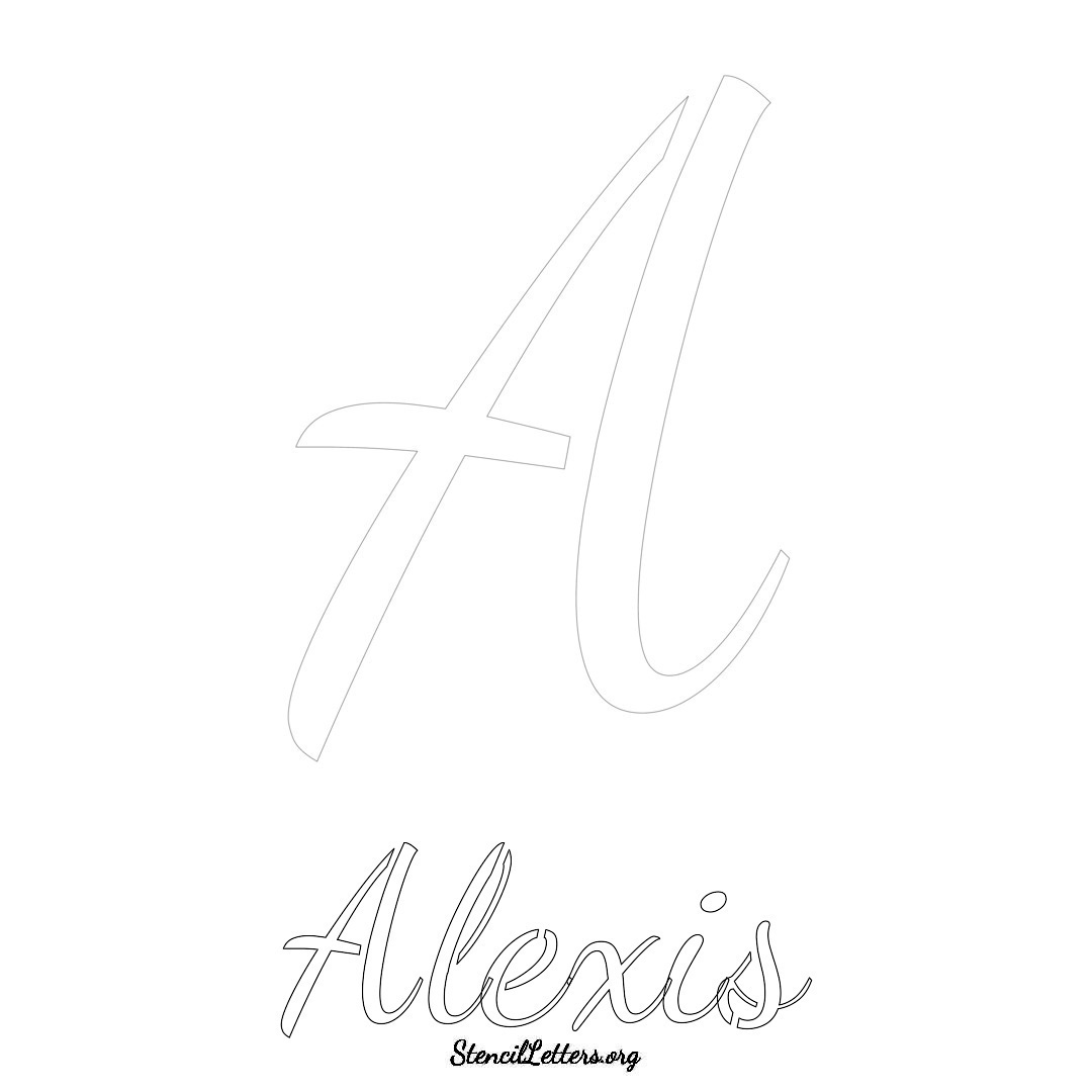 Alexis printable name initial stencil in Cursive Script Lettering