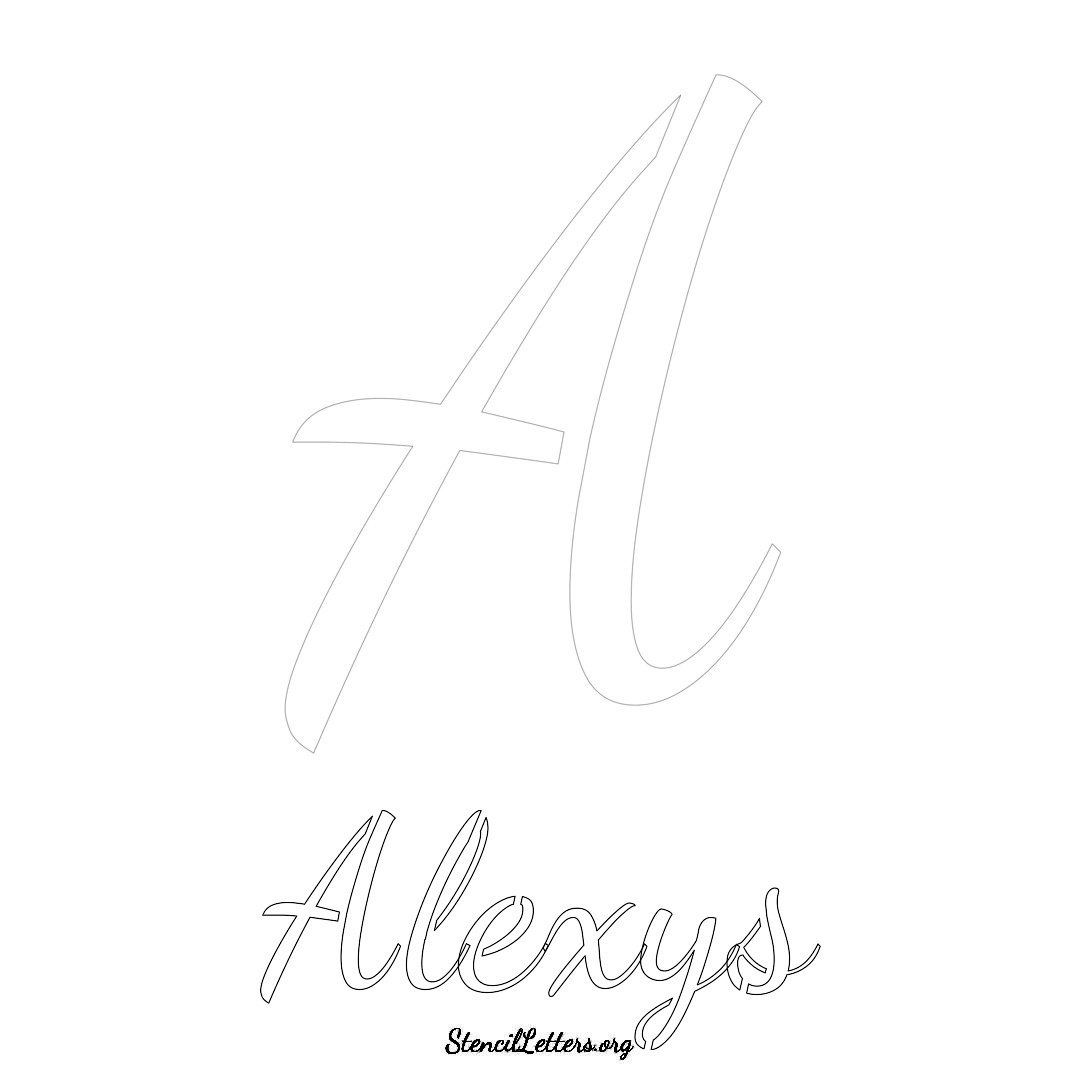 Alexys printable name initial stencil in Cursive Script Lettering