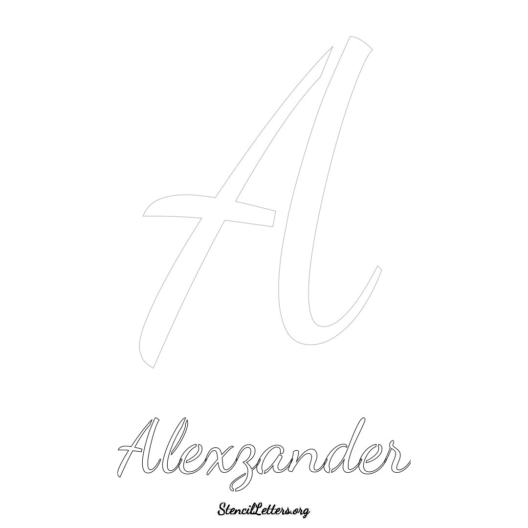 Alexzander printable name initial stencil in Cursive Script Lettering