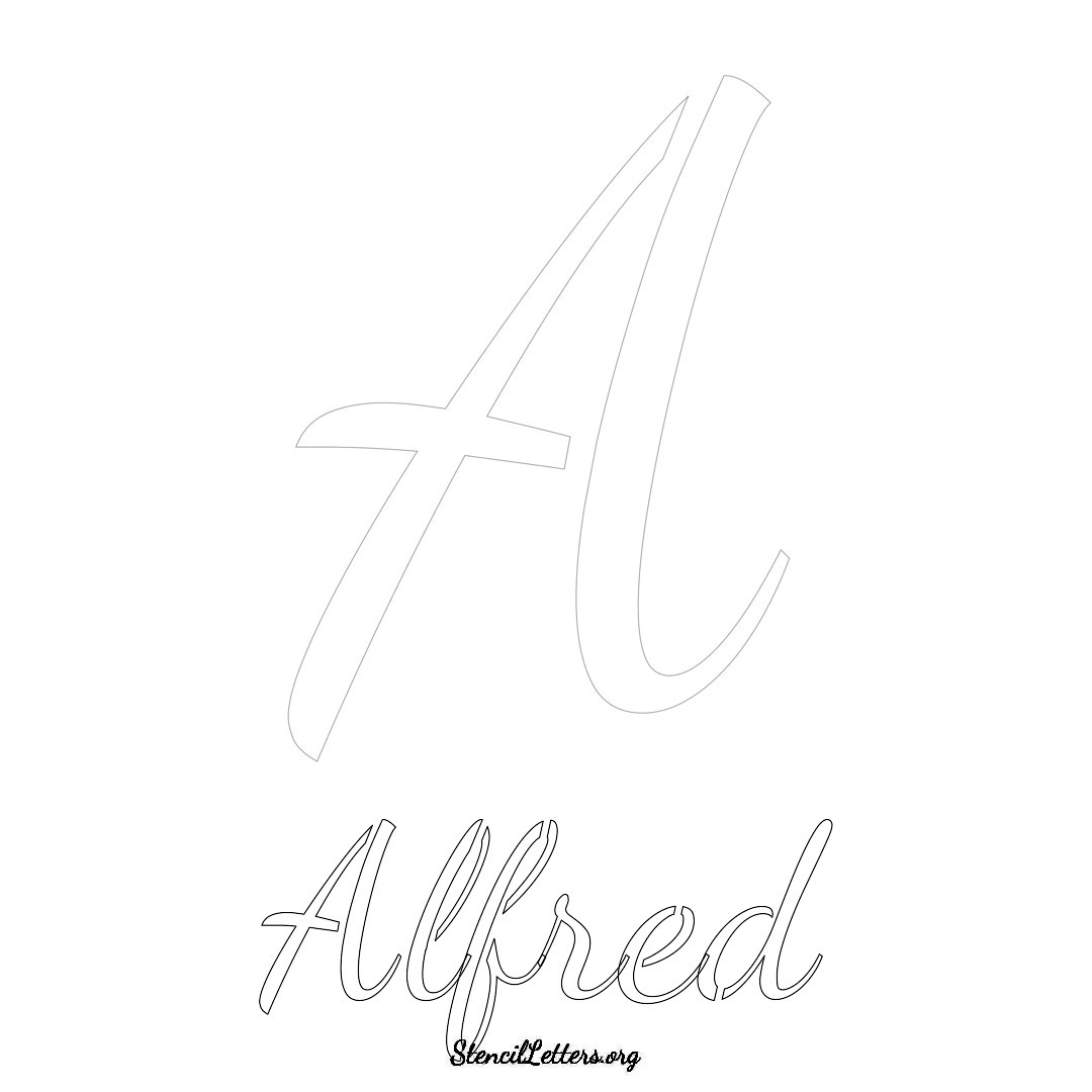 Alfred printable name initial stencil in Cursive Script Lettering