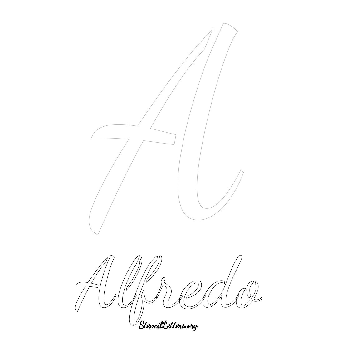 Alfredo printable name initial stencil in Cursive Script Lettering