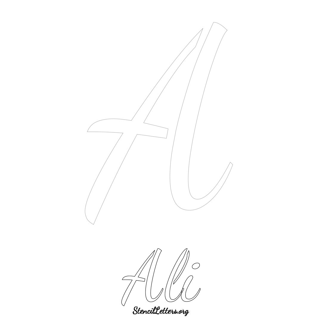 Ali printable name initial stencil in Cursive Script Lettering
