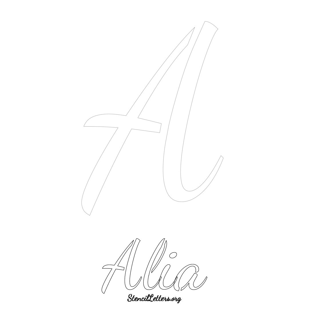 Alia printable name initial stencil in Cursive Script Lettering