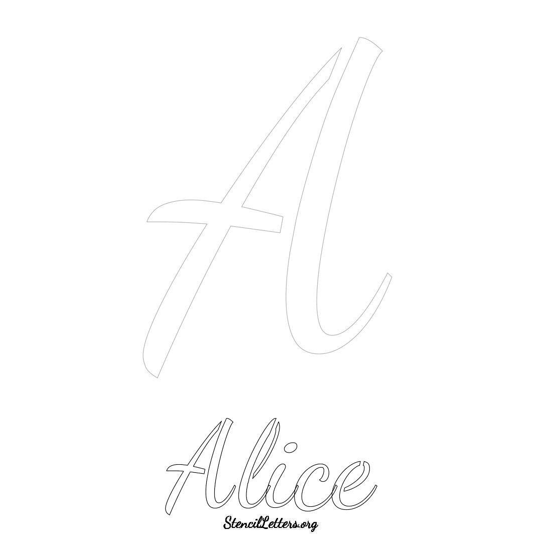 Alice printable name initial stencil in Cursive Script Lettering