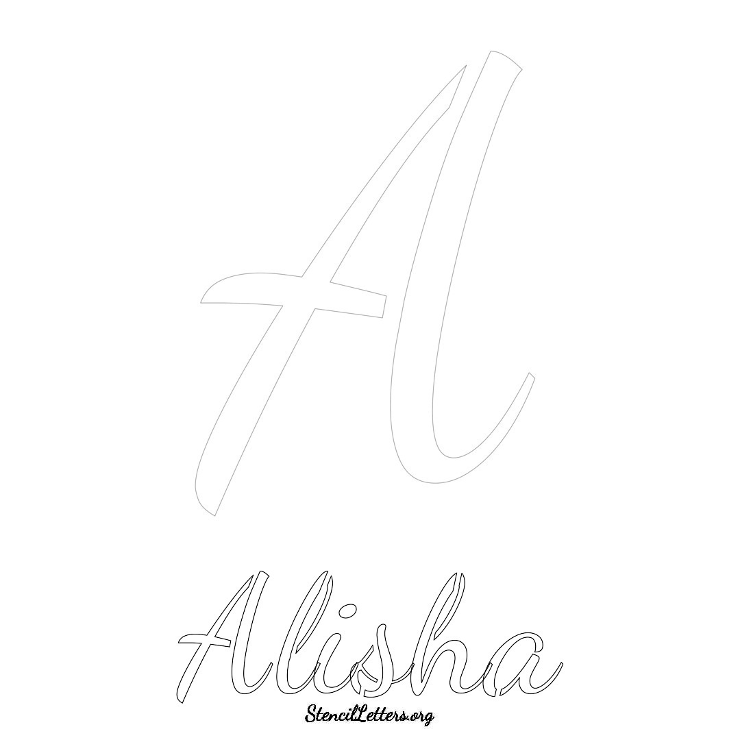 Alisha printable name initial stencil in Cursive Script Lettering