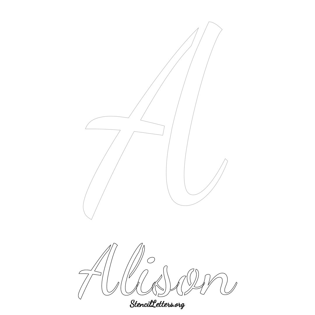 Alison printable name initial stencil in Cursive Script Lettering