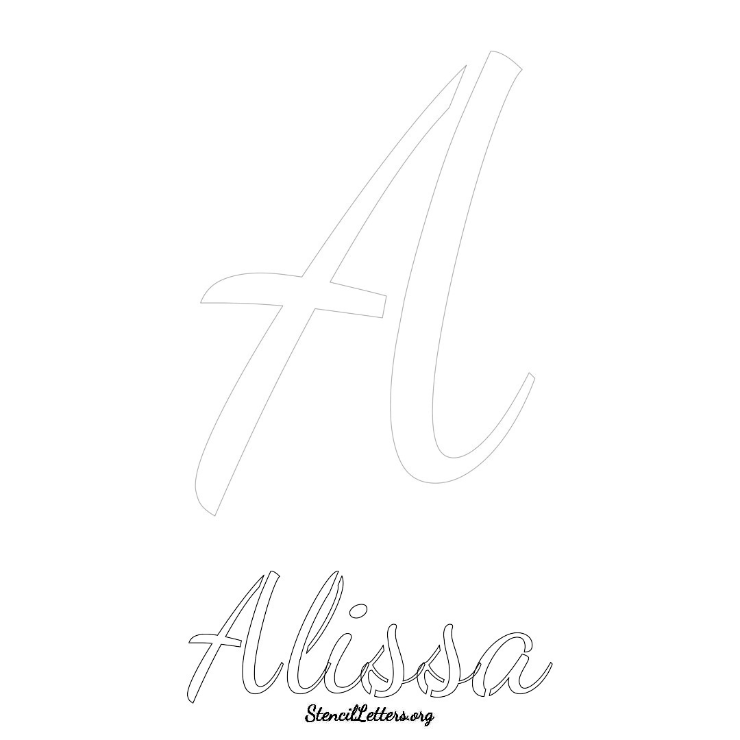 Alissa printable name initial stencil in Cursive Script Lettering