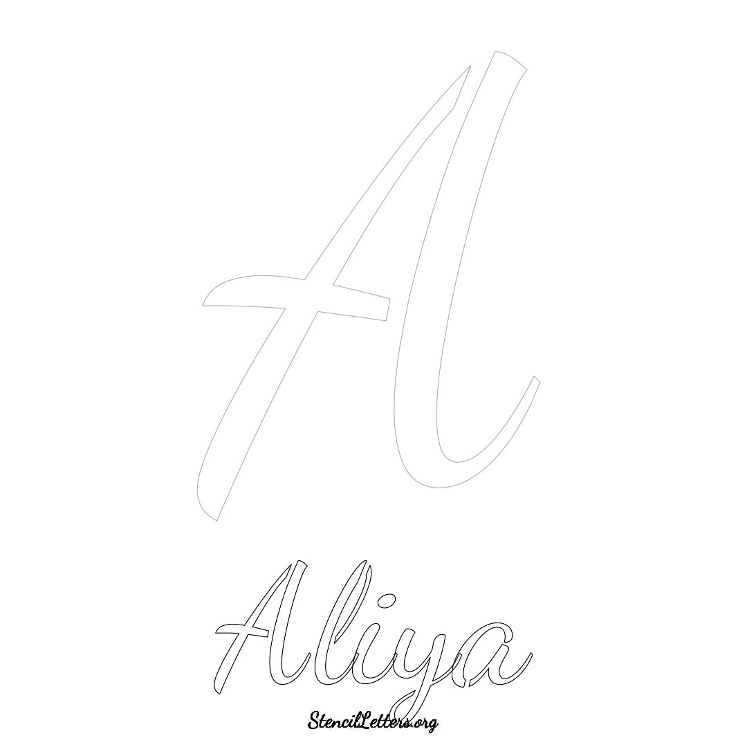 Aliya printable name initial stencil in Cursive Script Lettering