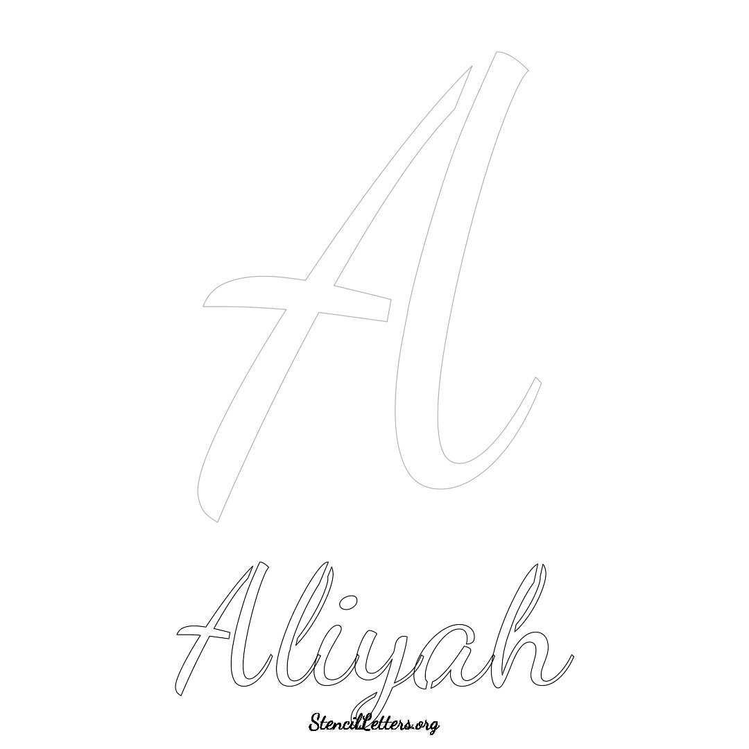 Aliyah printable name initial stencil in Cursive Script Lettering