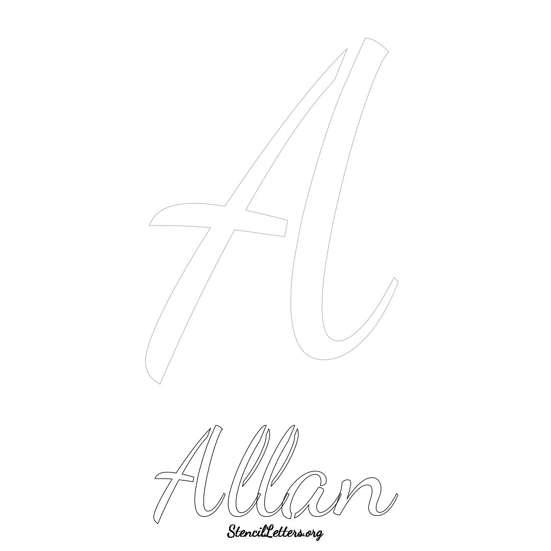 Allan printable name initial stencil in Cursive Script Lettering