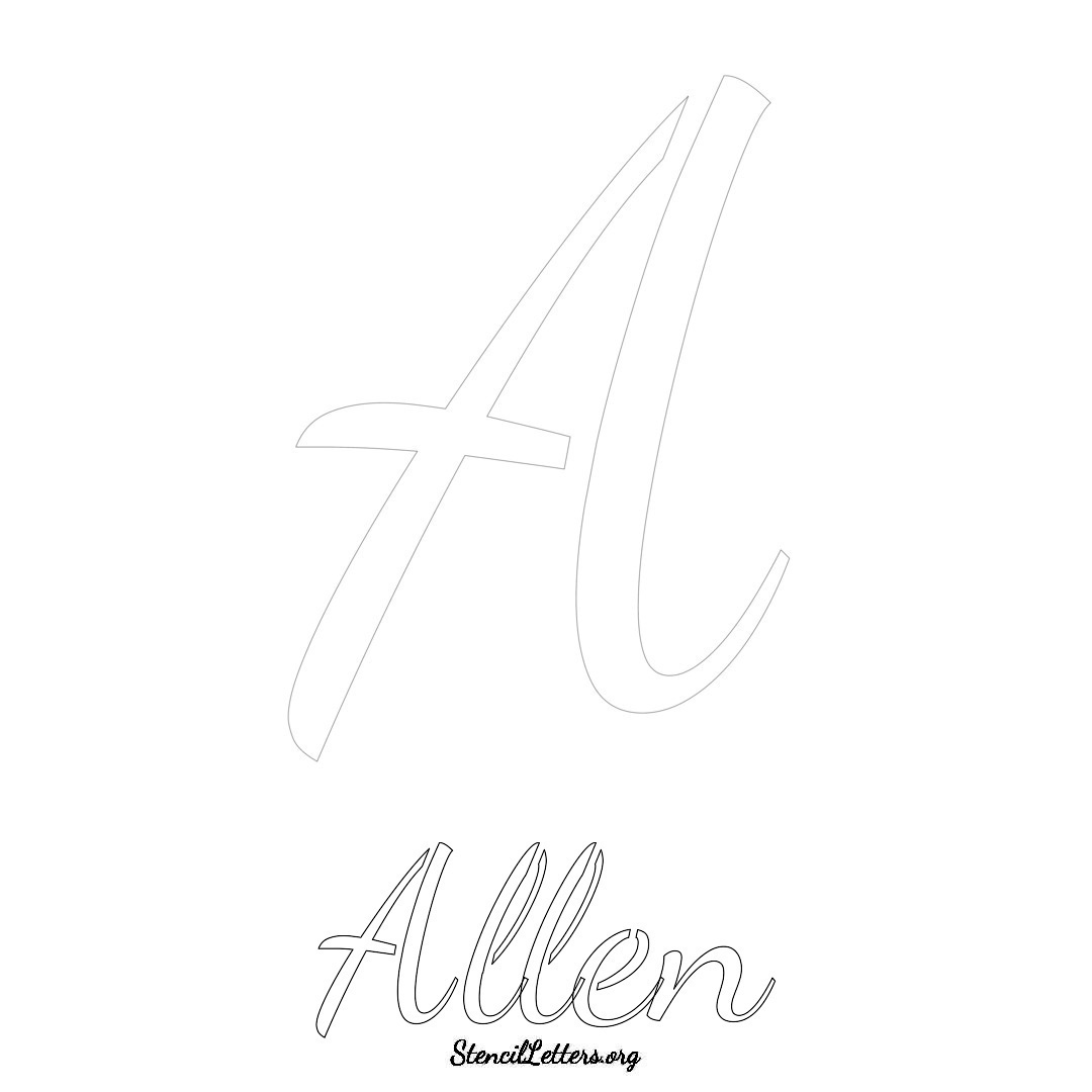 Allen printable name initial stencil in Cursive Script Lettering