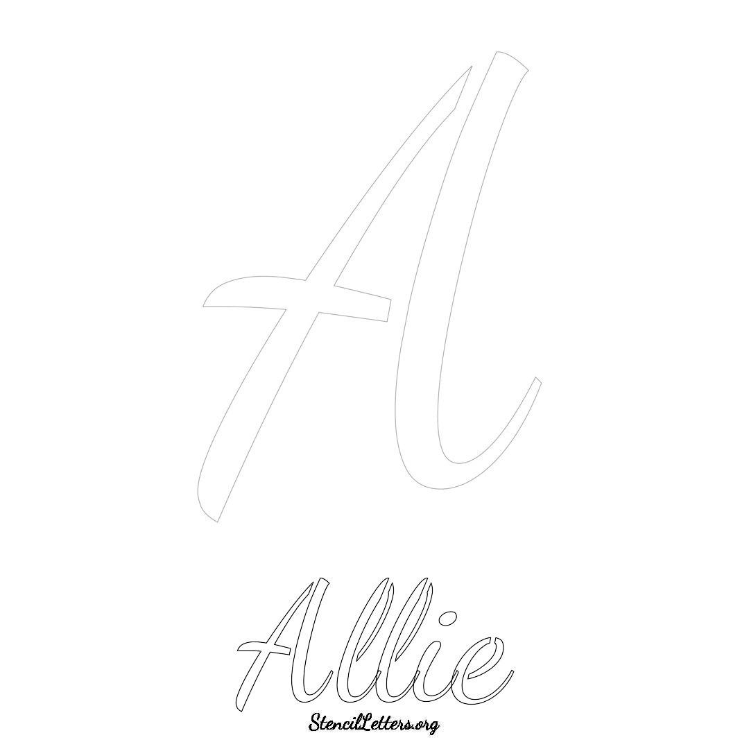 Allie printable name initial stencil in Cursive Script Lettering