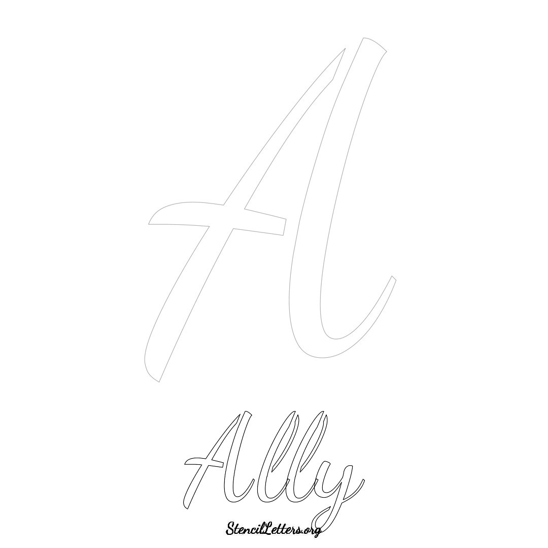 Ally printable name initial stencil in Cursive Script Lettering