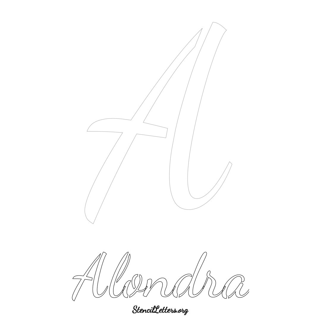 Alondra printable name initial stencil in Cursive Script Lettering