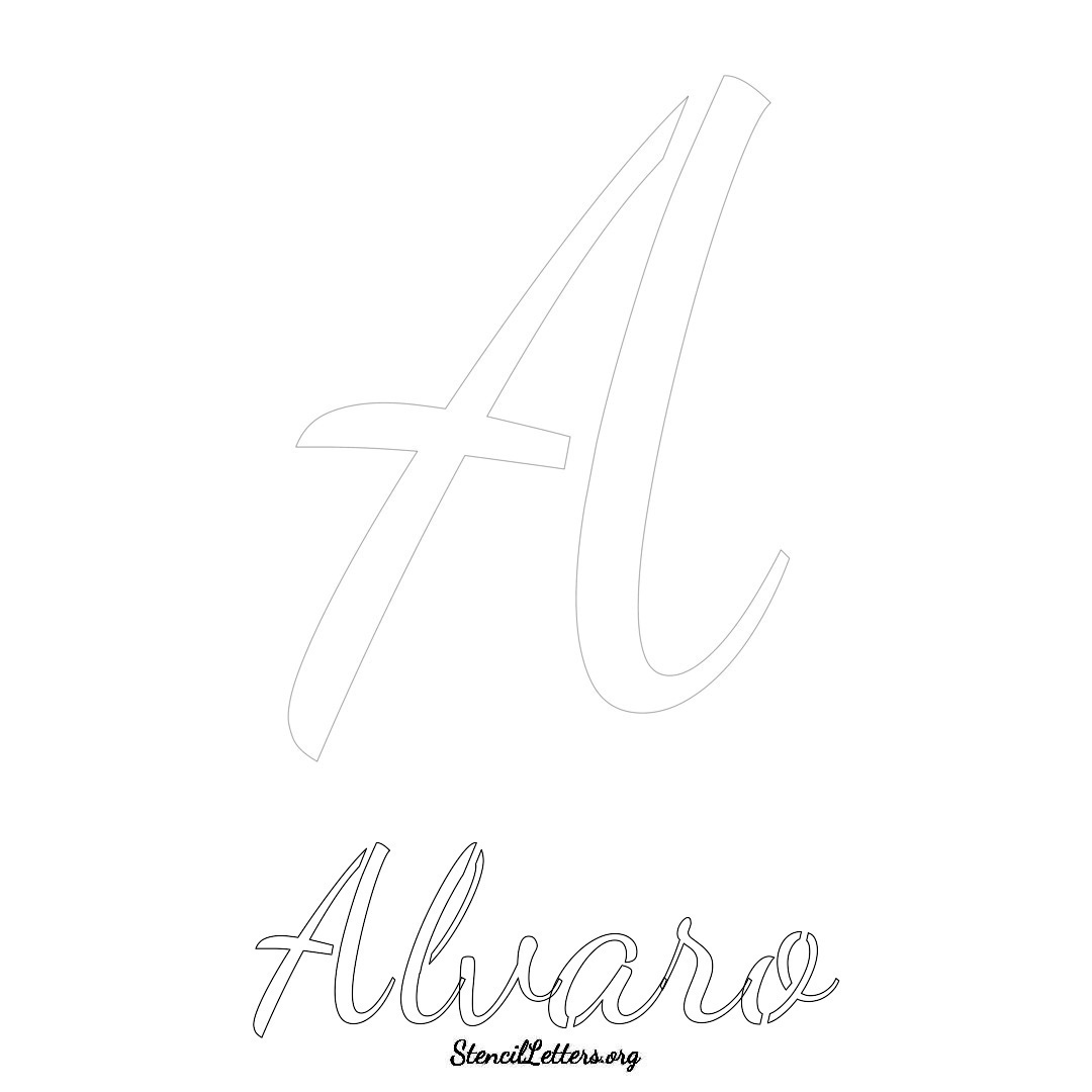 Alvaro printable name initial stencil in Cursive Script Lettering