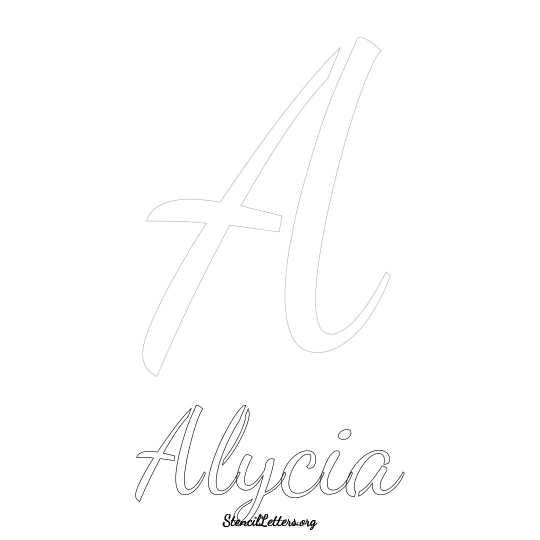 Alycia printable name initial stencil in Cursive Script Lettering